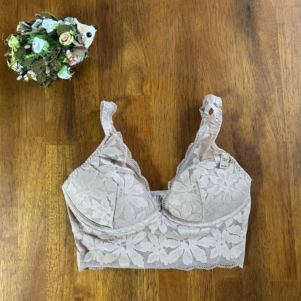 Victorias Secret PINK Lace Lightly-Lined Longline Bralette | Women XS | Nude - Picture 2 of 7